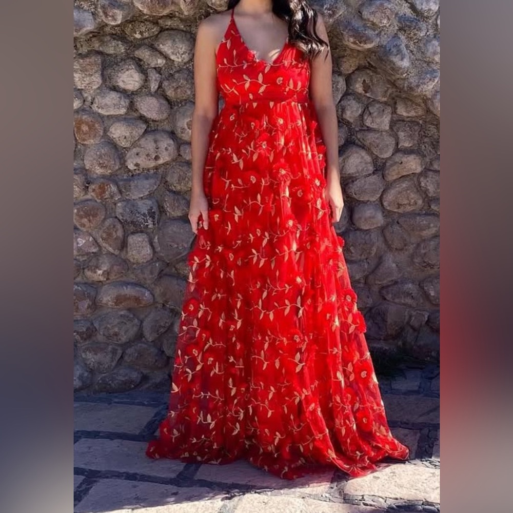 Red Floral Maxi Gown